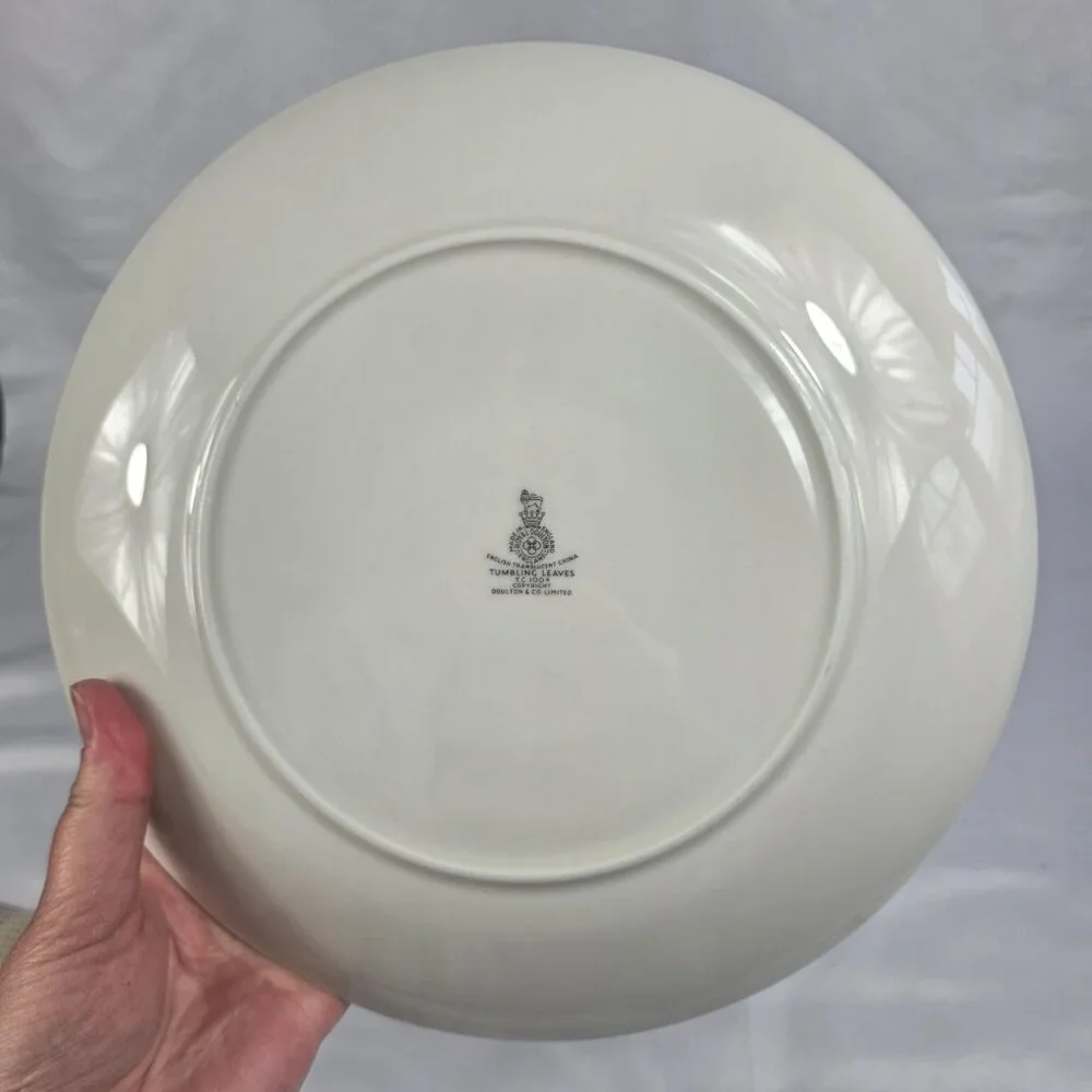 FOUR Royal Doulton Tumbling Leaves Dinner Plates Gray & Pink Leaves